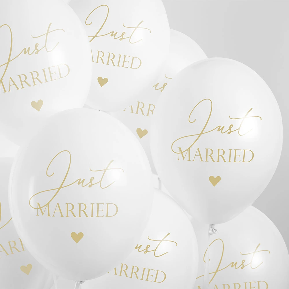 Just Married - Set 24 Decorazioni Matrimonio Bianco E Oro: Striscione, Palloncini Con Coriandoli E Love, MRS E MR