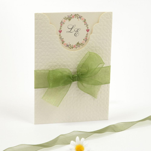 Partecipazione Matrimonio Originale con decori floreali e dettagli verdi - Agata