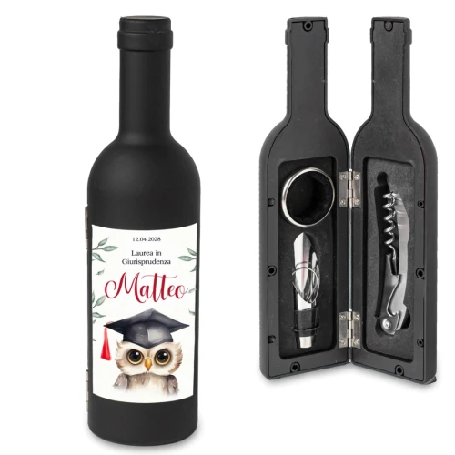 Idea Bomboniera Utile Laurea Gufetto Bottiglia di Vino Set accessori Vino
