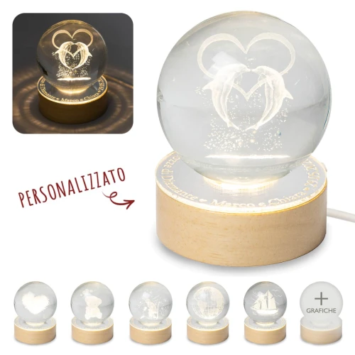 Bomboniere 2026 Nozze di Diamante Sfera LED Delfini innamorati personalizzabile