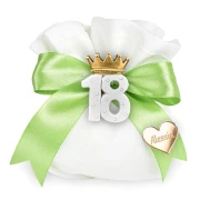 Bomboniere 18° compleanno 2025 Magnete con corona numero 18 bianco a pois