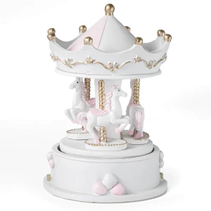Bomboniere Battesimo e Nascita Bimba 2027 Carillon Carosello Giostra cavallini rosa