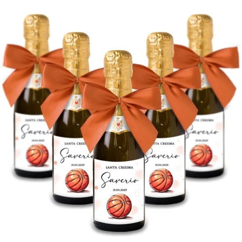 Bomboniere Mini bottiglie Prosecco Personalizzate o Segnaposto Tema Basket