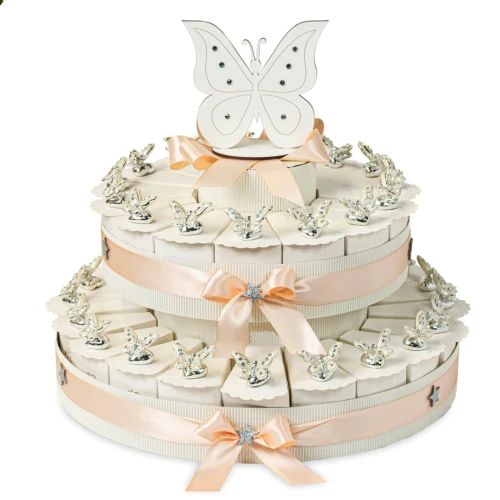 Torta Bomboniere salmone con Farfalle decorate da 35 fette
