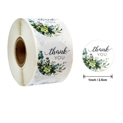 Adesivo "thank you" bianco con fantasia floreale verde