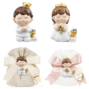 Bomboniere Comunione Maschio e Femmina 2026 Magnete Bambini in preghiera con corona e calice
