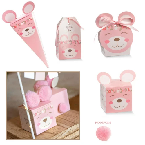 Scatoline Portaconfetti Battesimo Nascita Bimba Orsetto Rosa