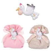 Bomboniere Battesimo Bimba Cicogna con fagotto rosa magnete