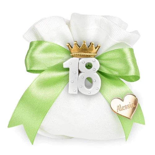 Bomboniere 18° compleanno 2025 Magnete con corona numero 18 bianco a pois