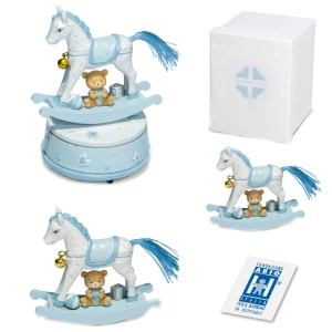 Bomboniere Solidali Quadrifoglio Linea Dublino Celeste 2026 Cavallino a dondolo