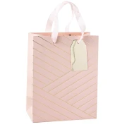 Shopper rosa per bomboniere o wedding bag con decori a strisce laminati in oro