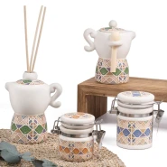 Bomboniere 2026 Linea Giglius Zuccheriere Moke e Barattolini ermetici con fantasia maioliche