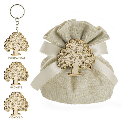 Bomboniere Albero della Vita Ciondolo, Calamita e Portachiavi in legno