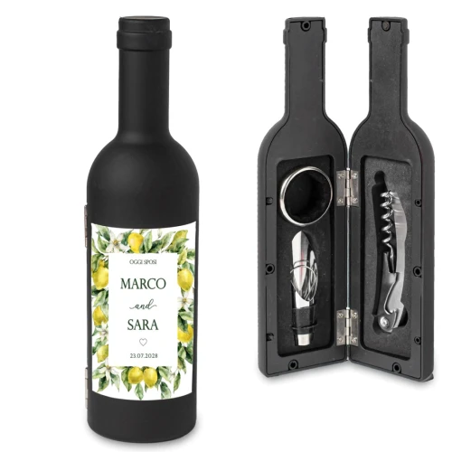 Idea Bomboniera Utile Tema Limoni Bottiglia di Vino Set accessori Vino