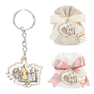 Bomboniere Cresima 2026 Linea Disegno Portachiavi con libro con cappello e bastone