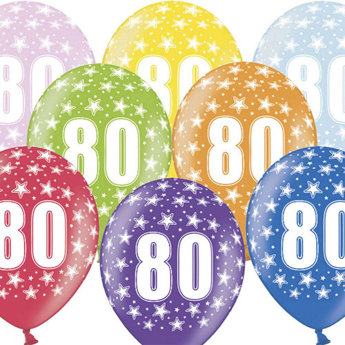 palloncini numero 80 anni compleanno colorati 6 pezzi