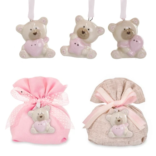 Bomboniera Battesimo bimba ciondolo orso in ceramica