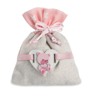 ULTIMI PEZZI 60 Nascita Battesimo Bimba Sacchettino Piatto con Cuore Orsetto Rosa 8x10 cm PREZZO PER TUTTI