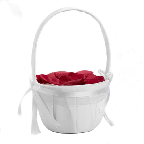 cestino rivestito in raso bianco, molto bello ed elegante, ideale per contenere petali di rosa
