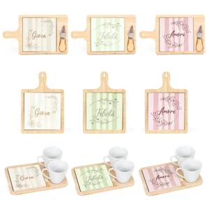 Bomboniera Set Tazzine e Taglieri Decorati con Inserto Fantasia
