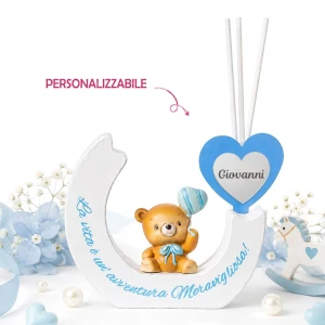 Bomboniera 2026 Profumatore Battesimo Nascita Maschio Linea Palla Celeste Personalizzabile