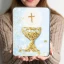 Bomboniere Prima Comunione 2027 Quadro calice con effetto pietra luminosa in rilievo personalizzabile