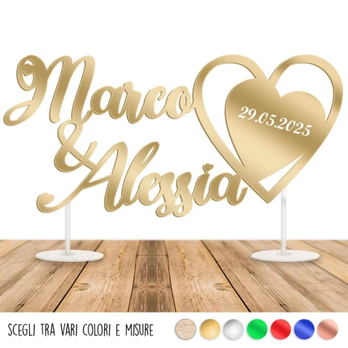 Idea Regalo Nomi Personalizzati con Cuore grande per tavolo in Plexiglass o Legno