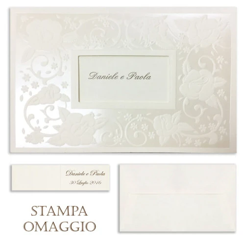 partecipazione con fiori in rilievo per matrimonio
