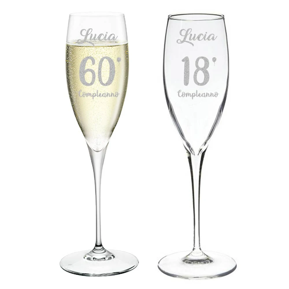 Calice Da Champagne In Vetro Personalizzabile Con Incisione Di Nome, Testo O Logo – Altezza 22 Cm, 22 Cl, Regalo Perfetto Per Matrimoni E Compleanni