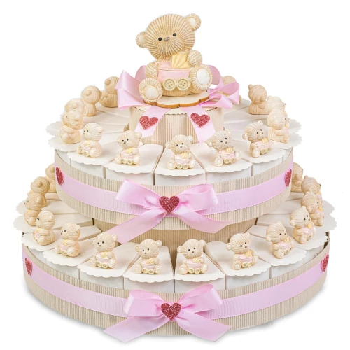 Torta Bomboniere per battesimo bimba con 35 fette Orsetto