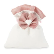 ULTIMI PEZZI 15 Sacchettini bianchi con dettagli rosa antico e fiocco con cuoricino gessetto 10x12 cm PREZZO PER TUTTI