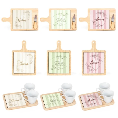 Bomboniera Set Tazzine e Taglieri Decorati con Inserto Fantasia