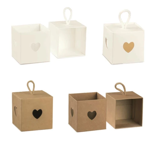 scatoline porta confetti bianche marroni con cordino shabby chic matrimonio 