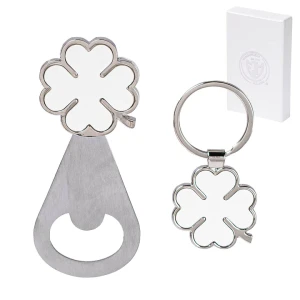 Bomboniere 2026 Linea Velo Set Apribottiglia e Portachiavi Quadrifoglio