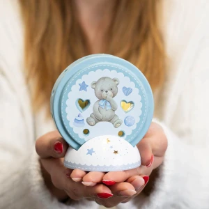 Bomboniere Battesimo Maschio Linea Pittura 2026 Luce LED con orsetto e base decorata