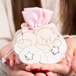 Bomboniere Battesimo e Nascita Femmina 2026 Linea Two Stars Scatolina Portaconfetti a forma orsetto su nuvola