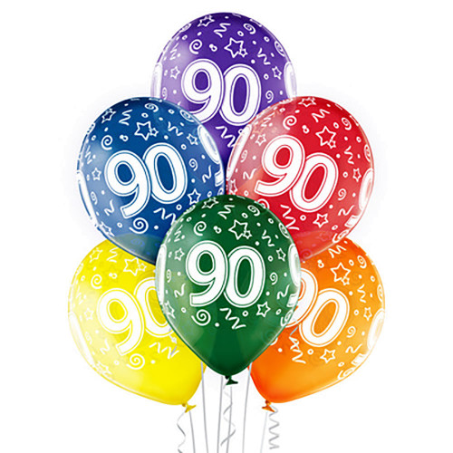 palloncini numero 90 anni compleanno colorati 6 pezzi