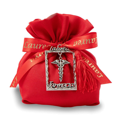 Bomboniere Ciondolo Laurea con simbolo e scritta facoltà con nappa rossa