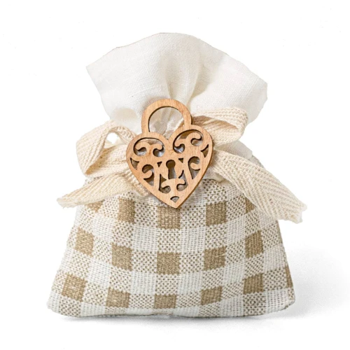 Sacchetto Portaconfetti rustico con cuore in legno in Offerta