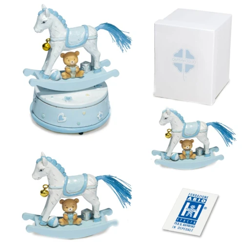 Bomboniere Solidali Quadrifoglio Linea Dublino Celeste 2026 Cavallino a dondolo