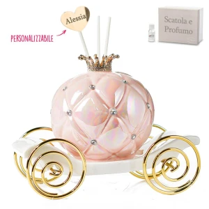 Bomboniere Carrozza Rosa con corona profumatore in ceramica OFFERTISSIMA