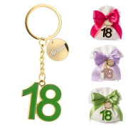 Bomboniere 18° Compleanno Portachiavi in zama colorata e rifinita in colore oro