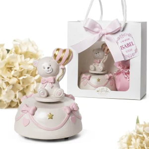 Bomboniere 2026 Battesimo e Nascita Femmina Carillon Orsetto PUPO Rosa in Resina