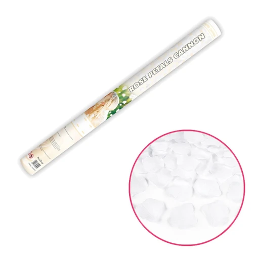 cannone sparacoriandoli 60 cm petali di rosa bianchi