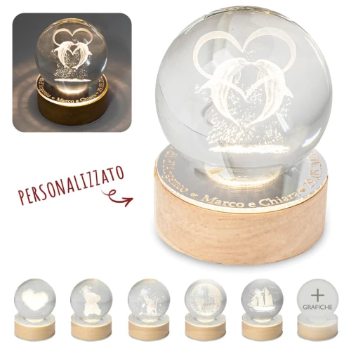 Bomboniere 2025 Nozze D\'Argento Sfera LED Delfini innamorati personalizzabile