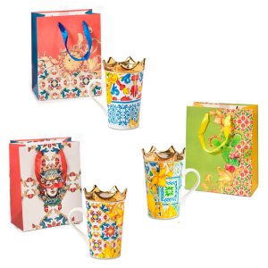 Bomboniere maioliche tazza MUG con CORONA e Shopper