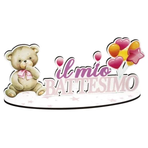 Decorazione da tavolo per Battesimo Femmina Rosa con Orsetto