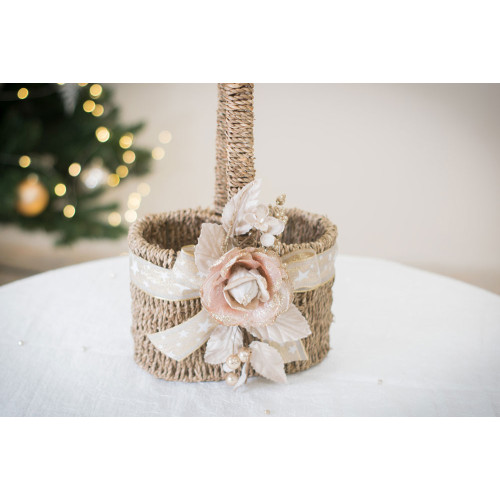 Idea Regalo Natale - Portabottiglie in vimini con decoro rosa e oro
