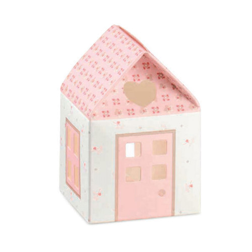 scatolina casetta porta confetti per battesimo e nascita rosa bloom