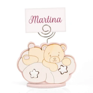 Bomboniere Battesimo e Nascita Femmina 2027 Linea Two Stars Clip Segnaposto a forma orsetto su nuvola